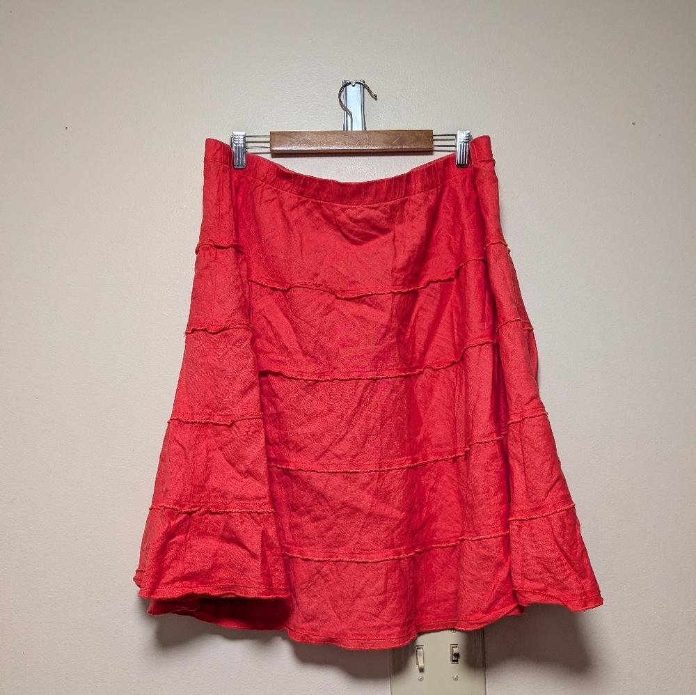Soft Surroundings Linen Tiered Skirt pink 1X Boho